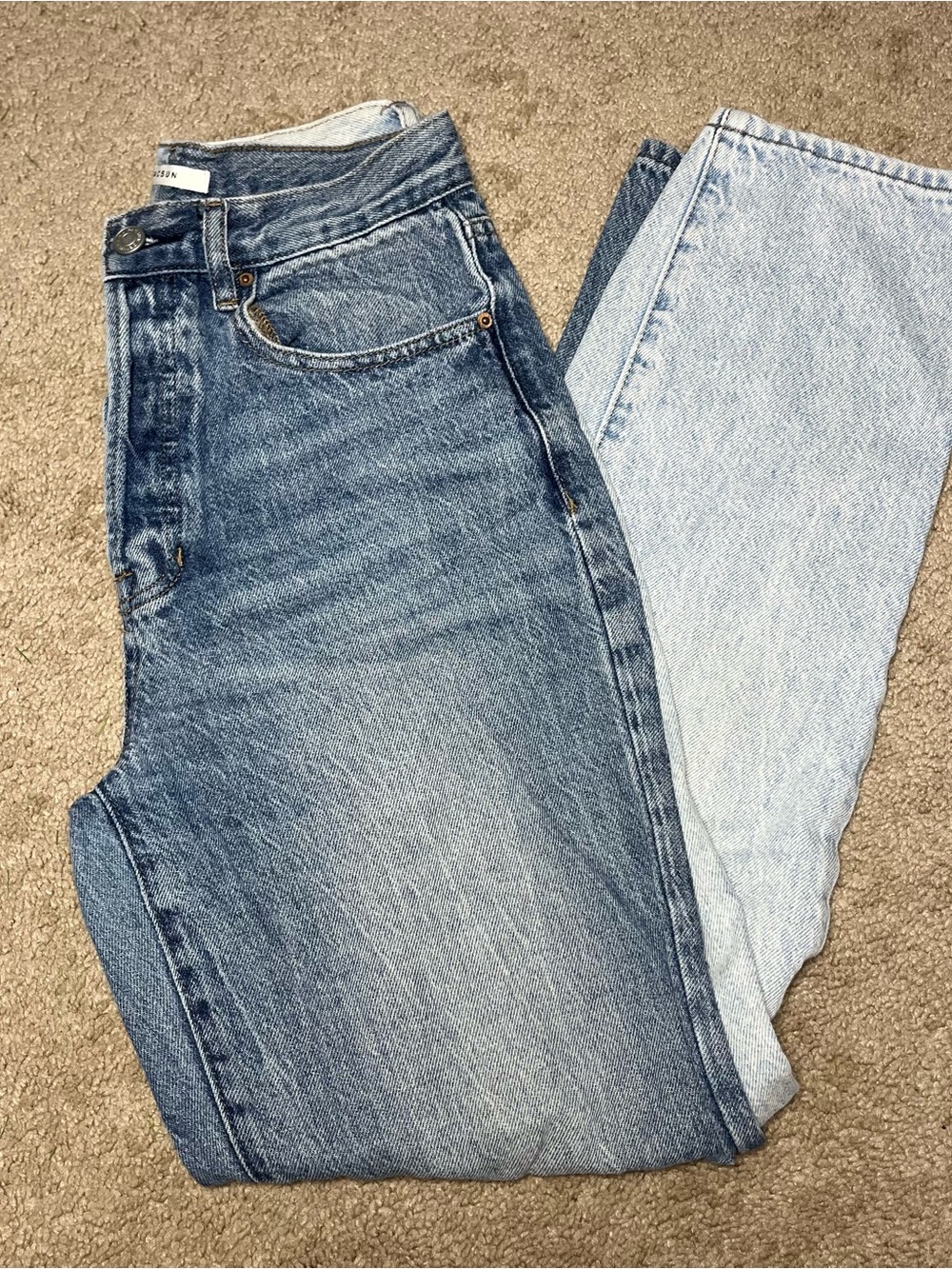 PacSun Two-Tone Split Straight Leg Dad Jeans - Light & Medium Blue